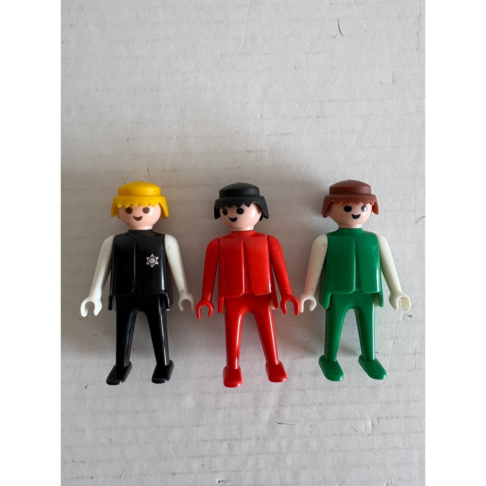 Vintage 1974 Playmobil Geobra Figures Set of 3 Black Red Green Classic Toys